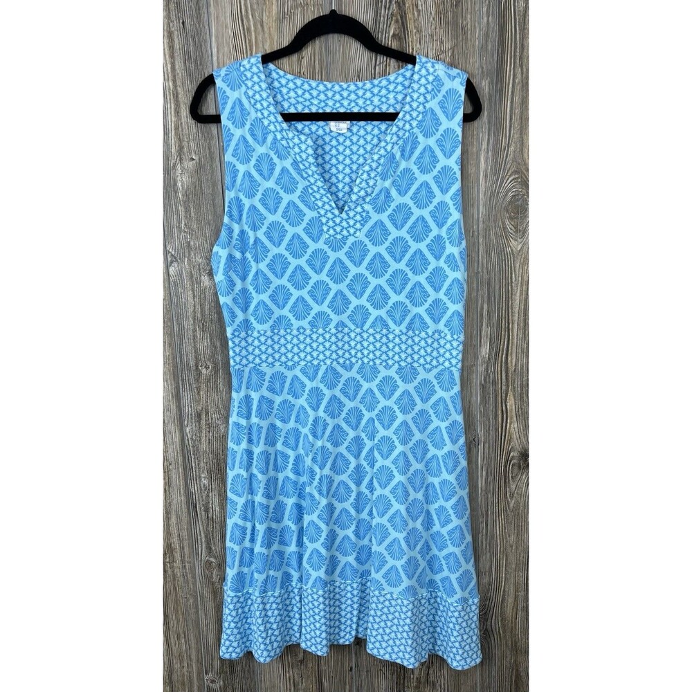 Sigrid Olsen Mini Dress XL Blue Seashell Print Stretchy Beach Coastal Summer